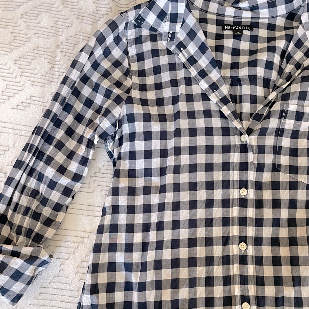 Blue and white checked jcrew factory button up